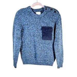 ZARA Blue Speckled Knit Sweater Chest Pocket Buttons Size 13-14 boys, women's XS